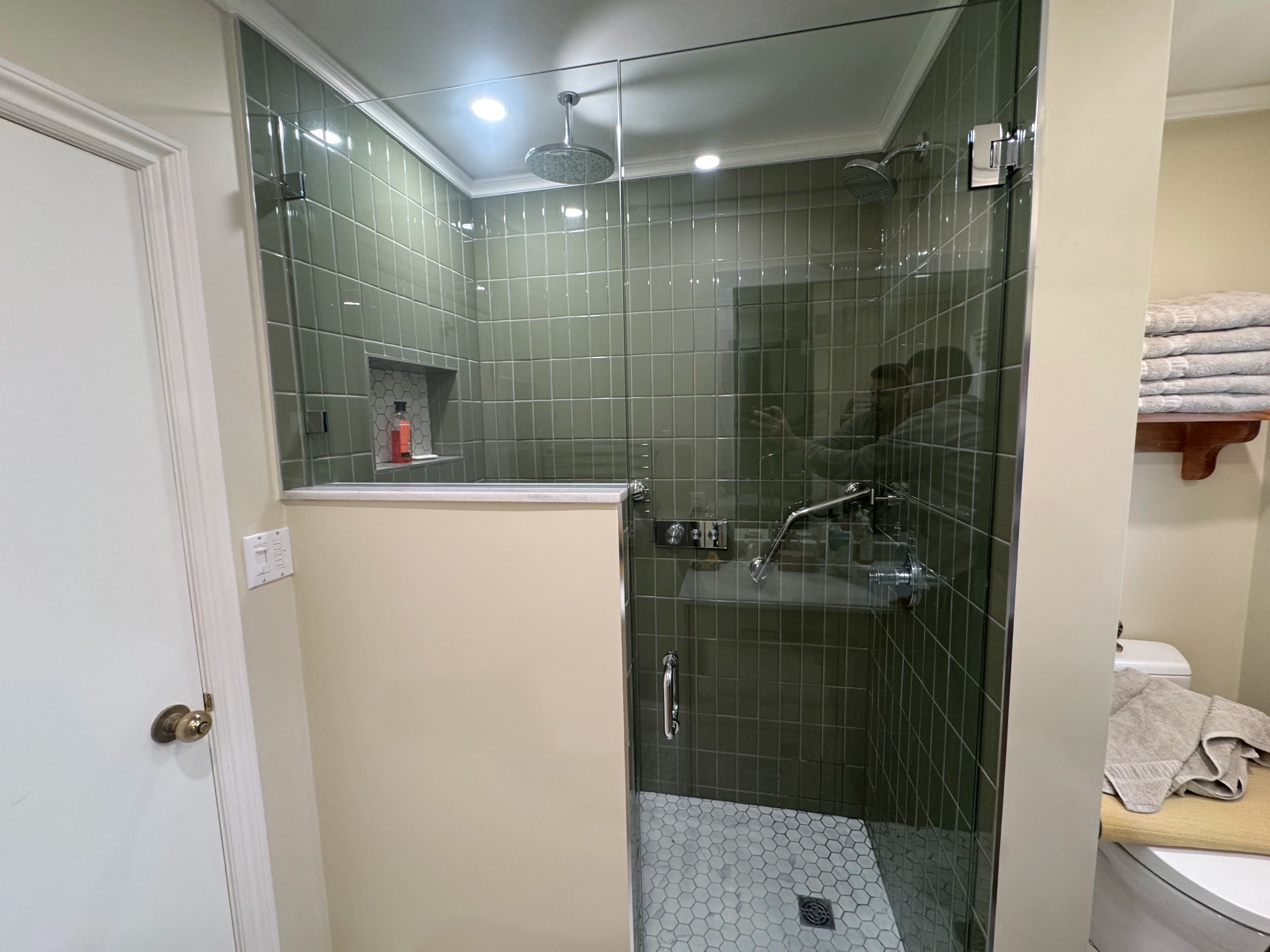 green tile bath and mudroom by CVR Construction