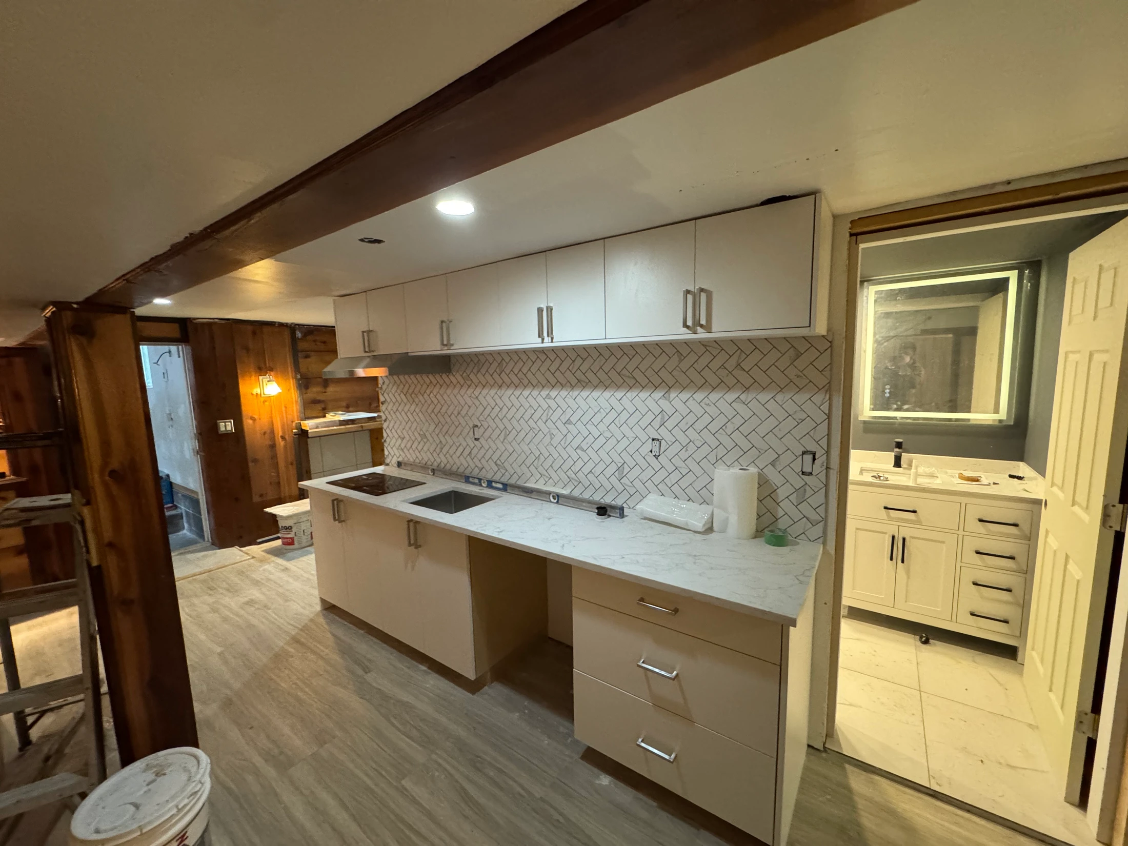 Kitchen during installation, before final appliance and fixture completion
