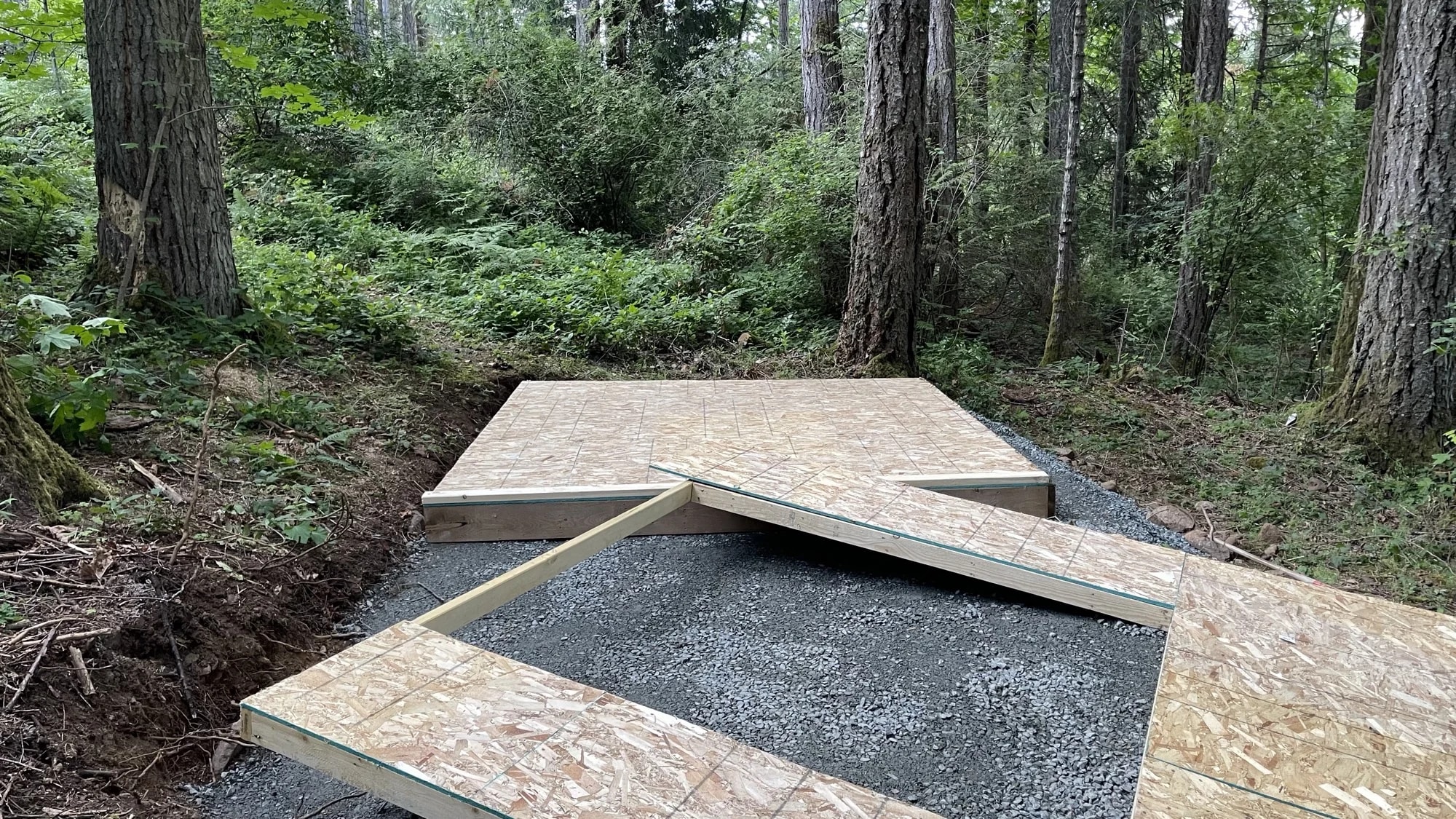 Prepared forest cabin platform before wall construction
